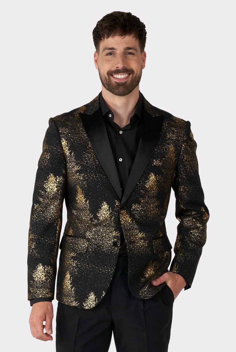 OppoSuits Festive Forest - Heren Colbert - Kerst blazer - Kerst Outfit - Oud en Nieuw - Zwart/Goud - Maat EU 54