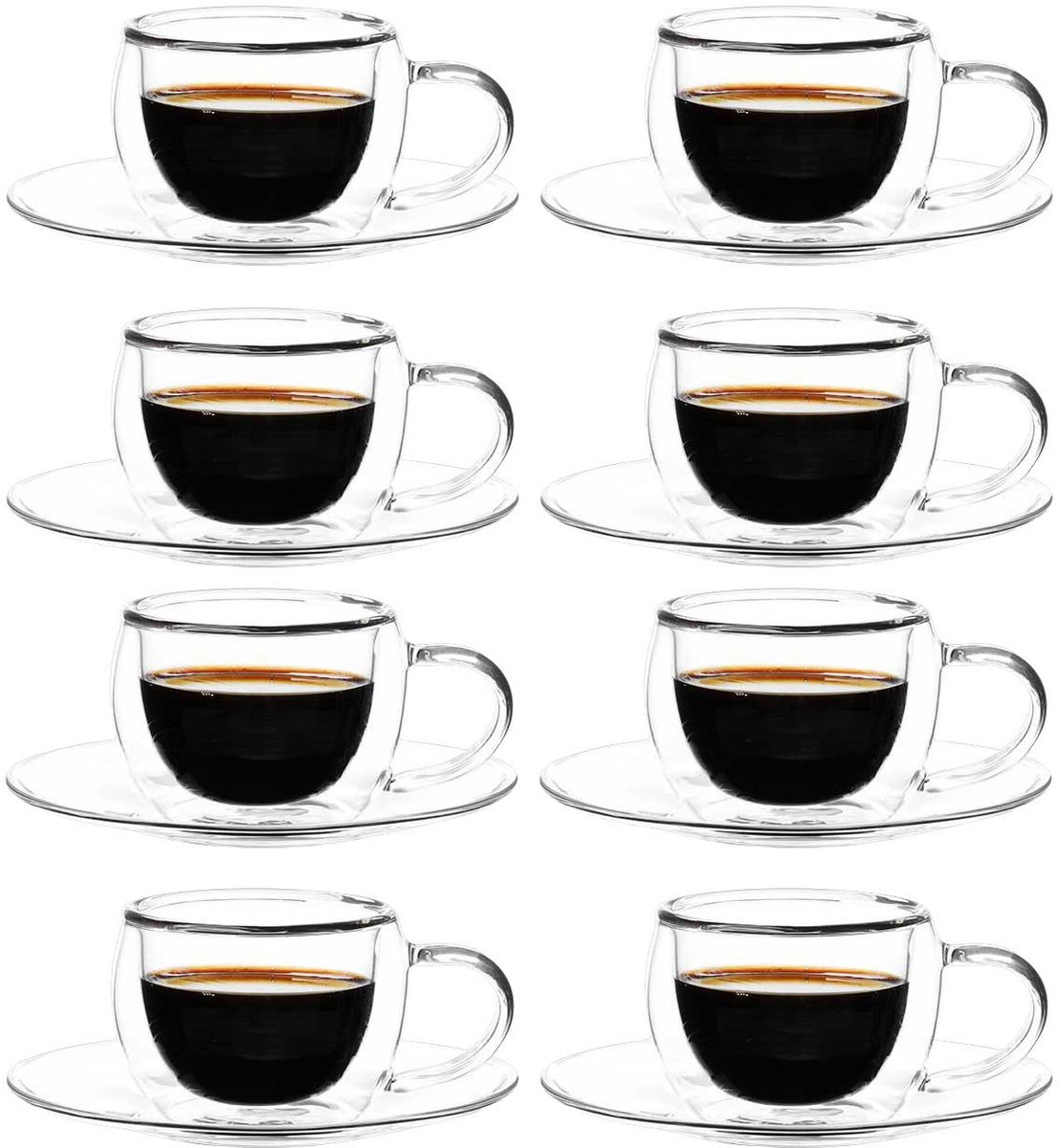 Bricard Dubbelwandige Glazen met Schotel - 80ml - Set van 8 - Espresso Glas - Turkse Koffieglazen en onderzetters