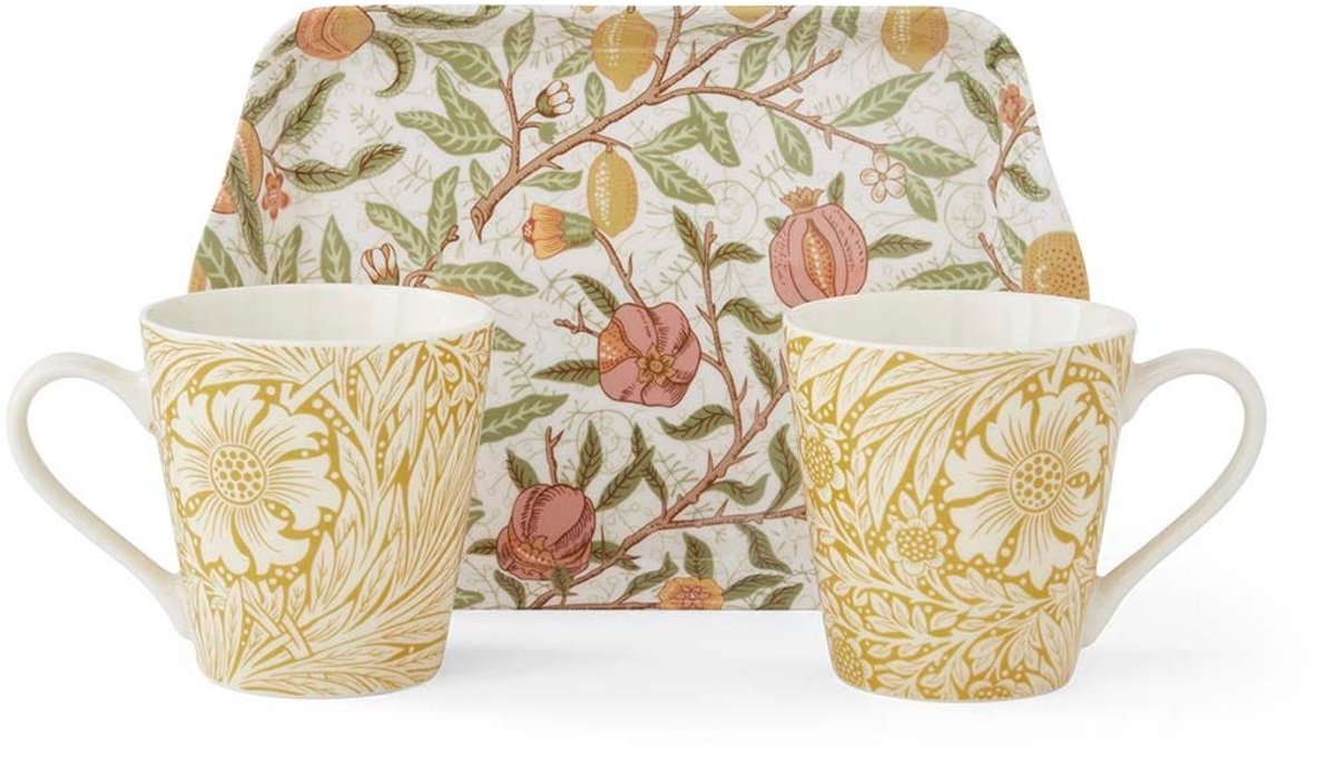 Twee Mokken met klein dienblad - Fruit and Marigold - William Morris - Mok Twee stuks met tray