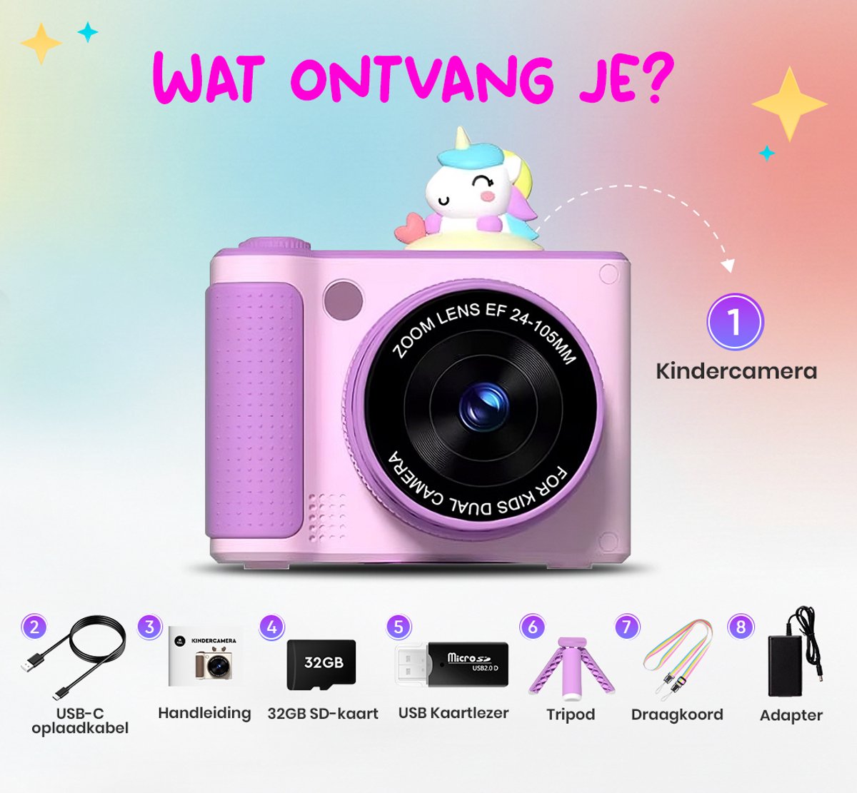 K&L Digitale Kindercamera Kids 32GB - Kinder vlog camera - Kindercamera's Digitaal - Fototoestel Kinderen - Kinderfototoestel — afbeelding 7