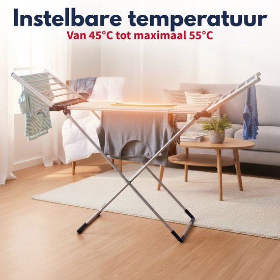 Dirt Devil Elektrisch Droogrek met Verwarming 230W - Staand Wasrek Inklapbaar met 12M Droogruimte - IPX1 Waterbestendig Wasdroogrek - 147 x 54 x 94 cm - Aluminium