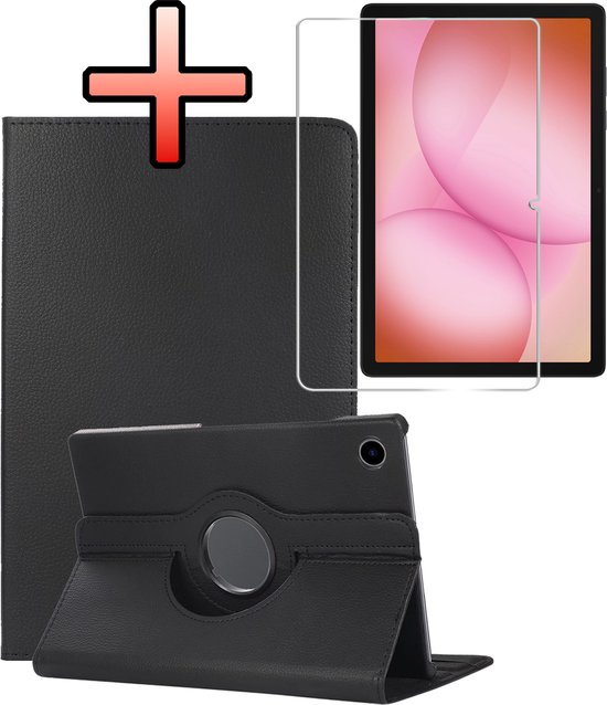 Étui Adapté pour Samsung Galaxy Tab A11 Plus Met Protecteur d'écran Housse Coque Couverture rigide 360 Rotatif Étui - Zwart