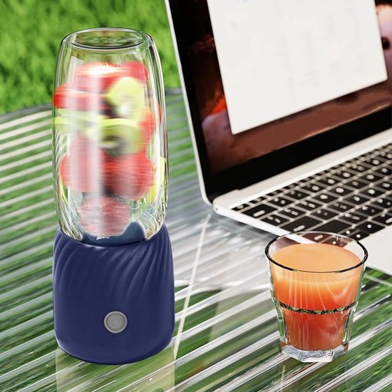 Draagbare sapcentrifuge, mini sapcentrifuge, oplaadbaar, mini sapcentrifuge voor fruit en groenten, blauw. van Lunaoo. — afbeelding 2