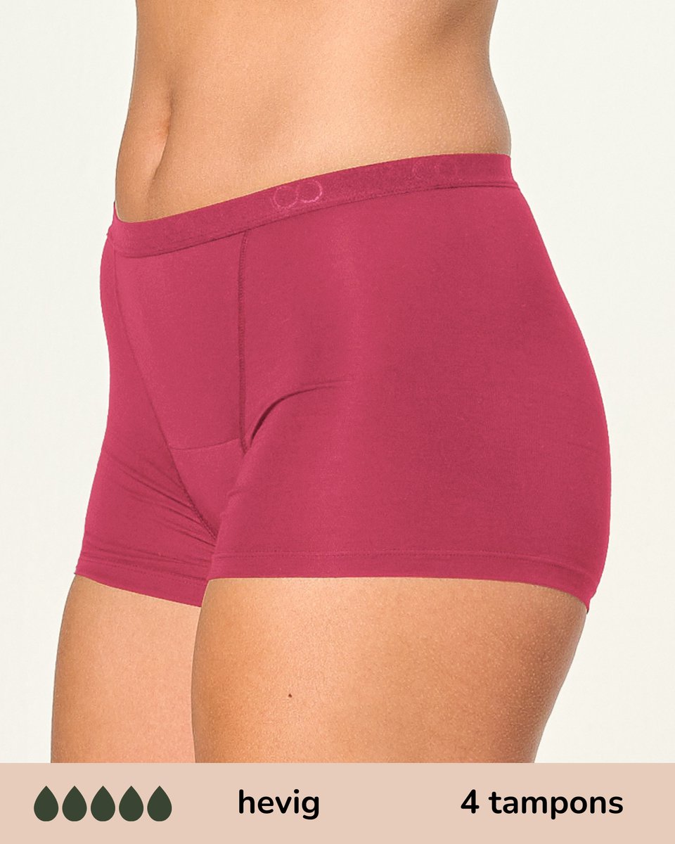 Moodies menstruatie ondergoed - Bamboe Boyshort - hevig kruisje - maat S - ruby roze