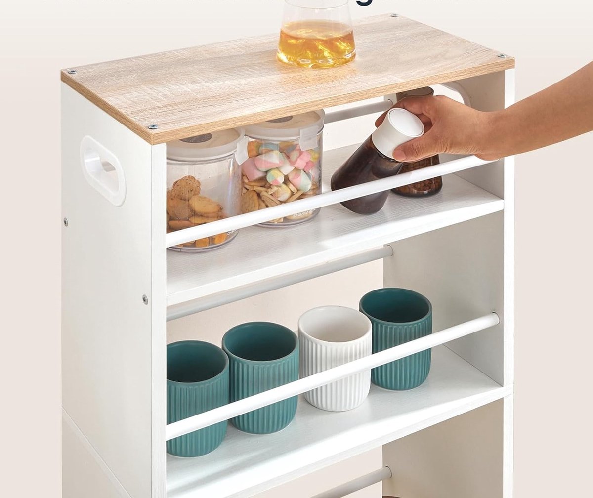 Smalle 4-Laags Keukentrolley met Wielen - Wit - Wielen – Serveerwagen Opbergrek voor - Medahomestore