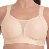 Nude sportbeha met verstelbare bandjes en mesh inzetstuk op het décolleté.