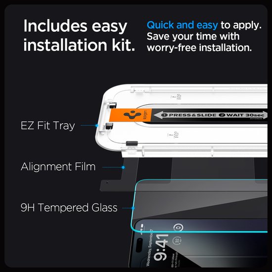 Spigen EZ Fit Screen protector geschikt voor iPhone 15 Pro Max met installatie tools - 2 Stuks