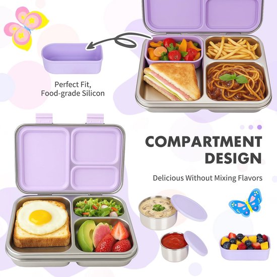 Roestvrijstalen Bento Box Kids 950ml - Lekvrije Broodtrommel met 3 Compartimenten — afbeelding 5