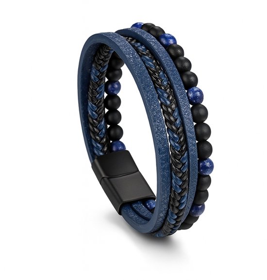 Leren herenarmband - klassieke handgemaakte gevlochten zwart-bruine