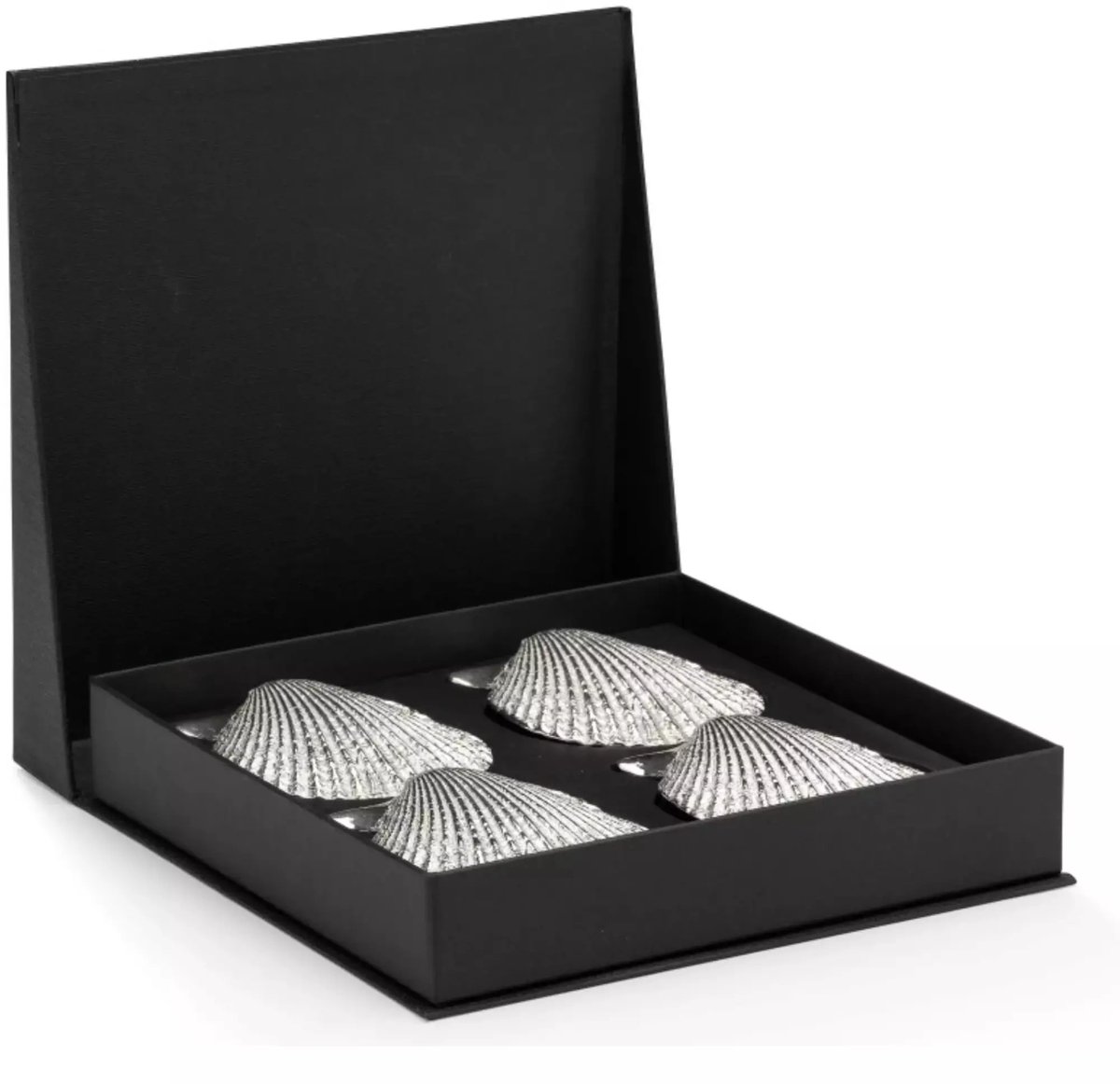 Anovi Luxe Zilvertinnen Amuse Schelpen – Franse Elegantie – Set van 4 in Geschenkverpakking