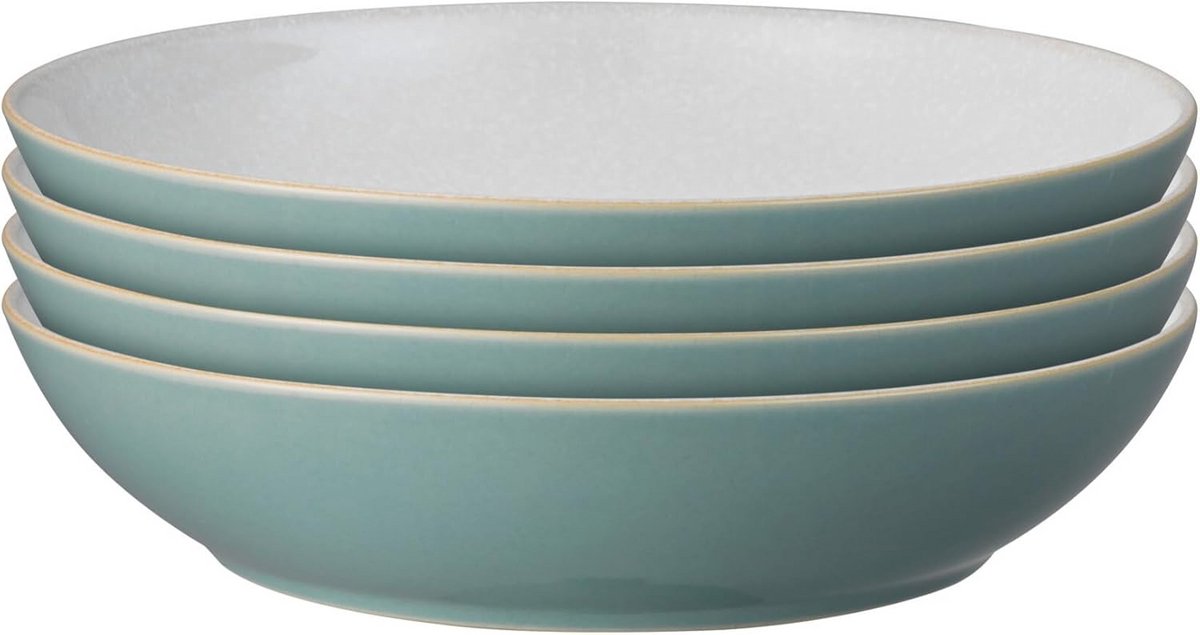 Pasta kommen Set van 4 - Vaatwasser en Magnetron Veilig Servies - 1050ml 22cm - Groen, Wit Keramiek Aardewerk - Chip & Crack Resistant