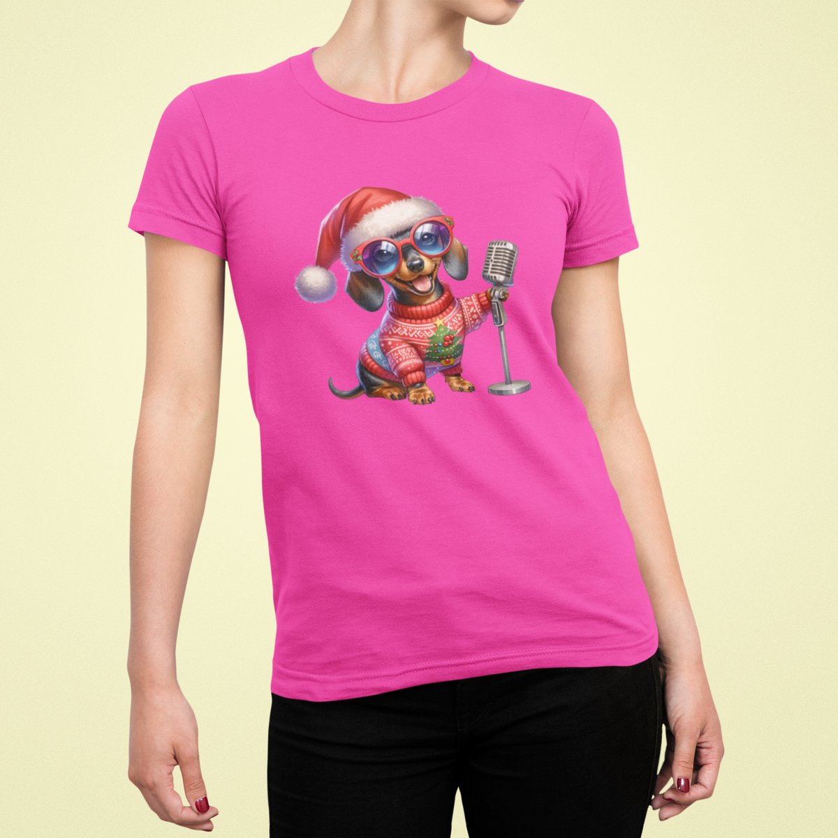 Singing Dog - T-shirt Vrouw - T-shirt Roze - Kerst T-shirt - Maat XXL - Kerst Cadeau Vrouwen - Limited Edition