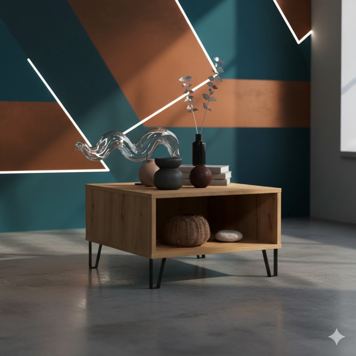 TouchLine Artisan Eiken Salontafel – - 60x37x60 cm - Eiken - Salontafel – Vierkante Woonkamertafel 2 - Medahomestore