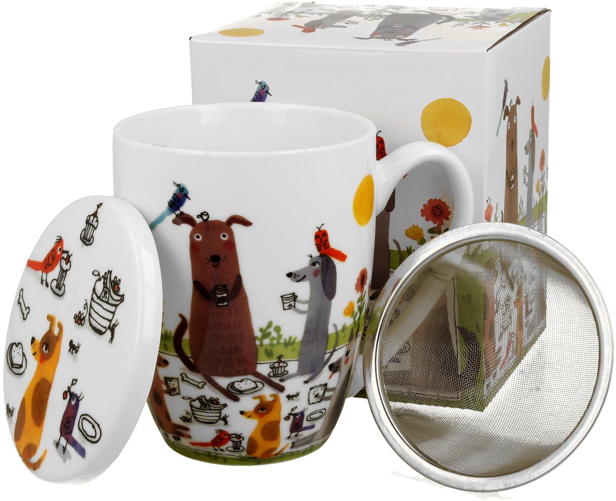 Duo Gifts Theeset met honden picknick – Mok 360 ml met filter
