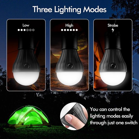 4 stuks - Kampeerlamp - Camping tentlamp - 3LED lamp - Met h4 aak - Hanglamp voor kamperen - Zwart - Zonder batterijen - Noodlamp - Draagbare LED tentlamp - Geschikt voor kamperen en wandelen — afbeelding 3