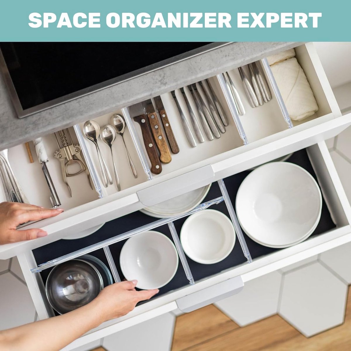 Candala stuks scheidingswanden voor verstelbare laden, van kunststof, transparant, voor commode, kast, keuken, slaapkamer, maat 27,5 - 52 cm
