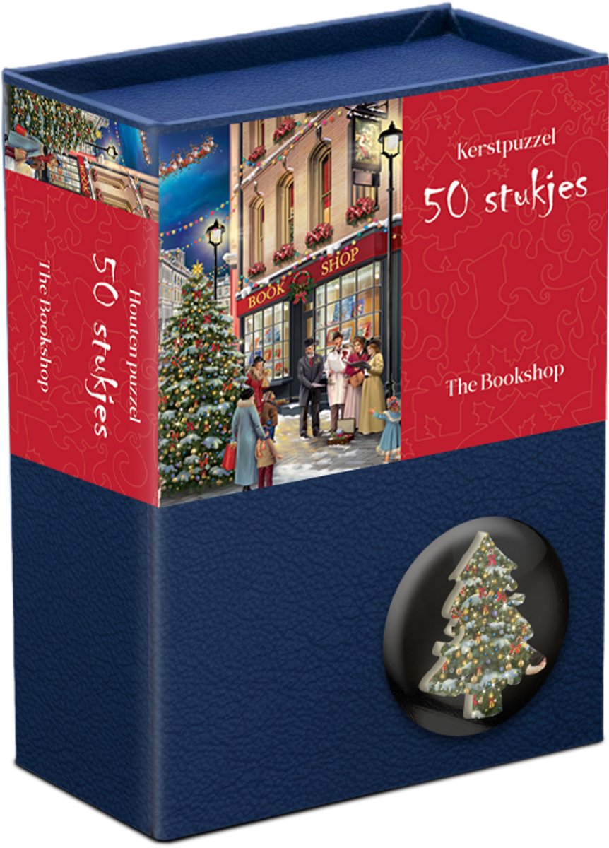 Houten Kerstpuzzel - The Bookshop - 50 stukjes 13,5×12cm (b×h) - Tucker's Fun Factory Legpuzzels