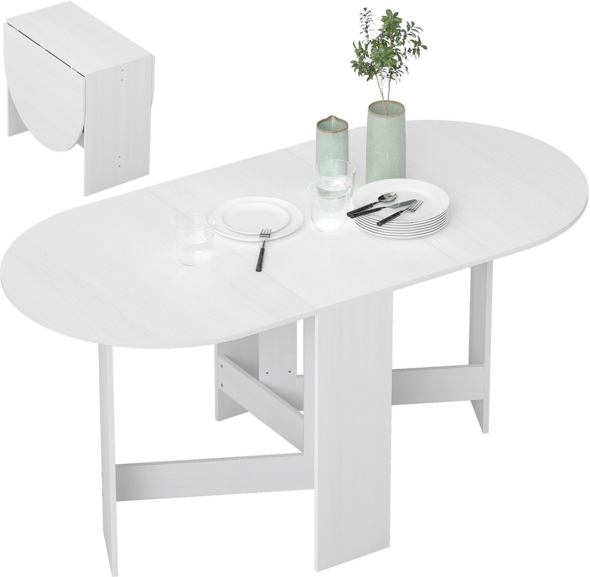 HOMCOM Opvouwbare eettafel - Spaanplaat - 163L x 80B x 75H cm - Wit