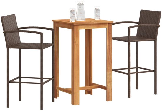 vidaXL-3-delige-Tuinbarset-massief-acaciahout-en-poly-rattan-bruin