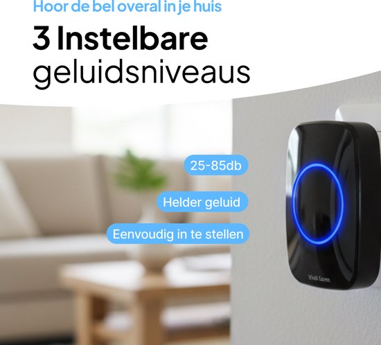 Sonnette sans fil - Sonnette - Sans fil avec récepteur - Sonnette - Sonnette sans fil - Sonnettes - IP44 étanche - Zwart