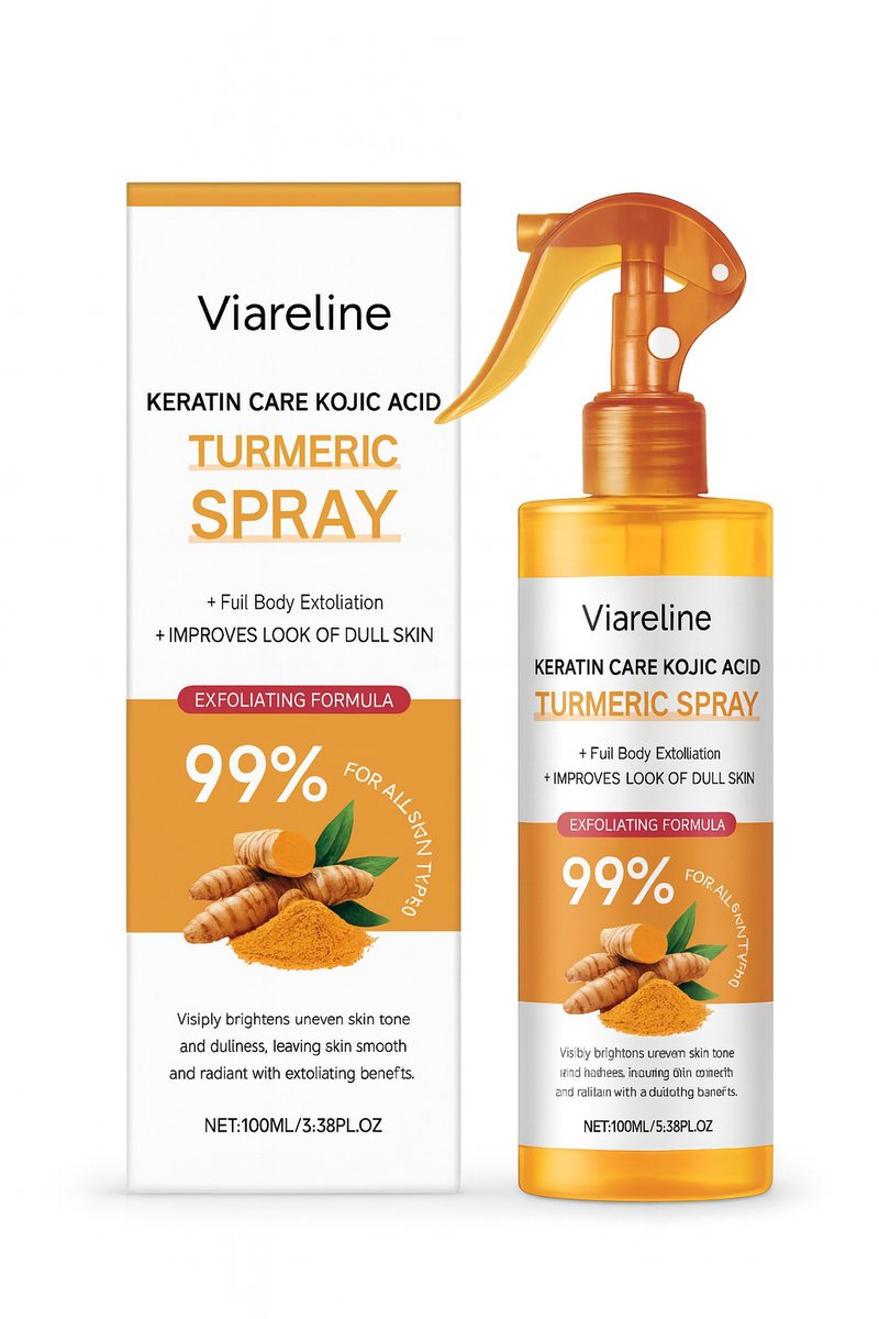Viareline Keratin Care Kojic Acid Kurkuma Exfoliërende Spray – Body & Face Peel Shot – Hydraterend, Verhelderend & Verzorgend – 100ml