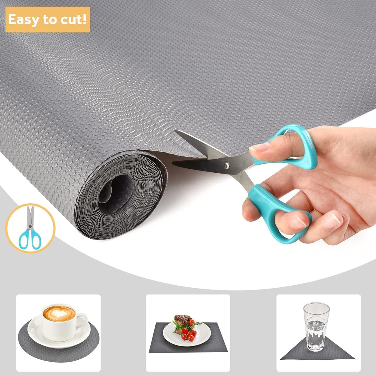 Candala Lademat, antislip, 45 x 500 cm, ladebekleding, niet-klevende EVA-kunststof, waterdichte antislipmat voor planken, kasten, laden, koelkast, thuis, kantoor, vrije snit, grijs