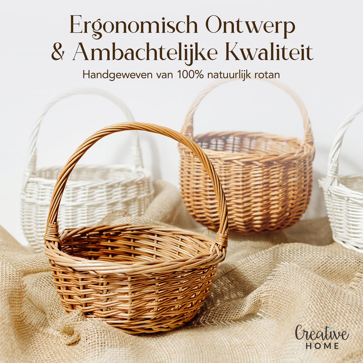 Creative Home Kleine Rieten Mand met Handvat | 22 x 22 x 26 cm | Cadeau Picnic Pasen Doos Decoratie | Paasmandje Handgeweven — cadeau in Wonen & Interieur - foto 6