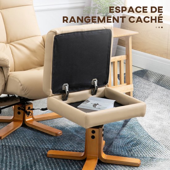 HOMCOM massage relaxfauteuil met voetenbank - PU - 86x80x99cm - Crème van HOMCOM — afbeelding 4