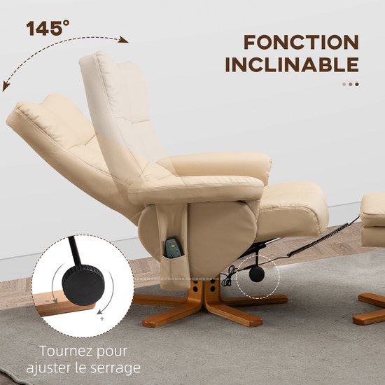 HOMCOM massage relaxfauteuil met voetenbank - PU - 86x80x99cm - Crème van HOMCOM — afbeelding 2