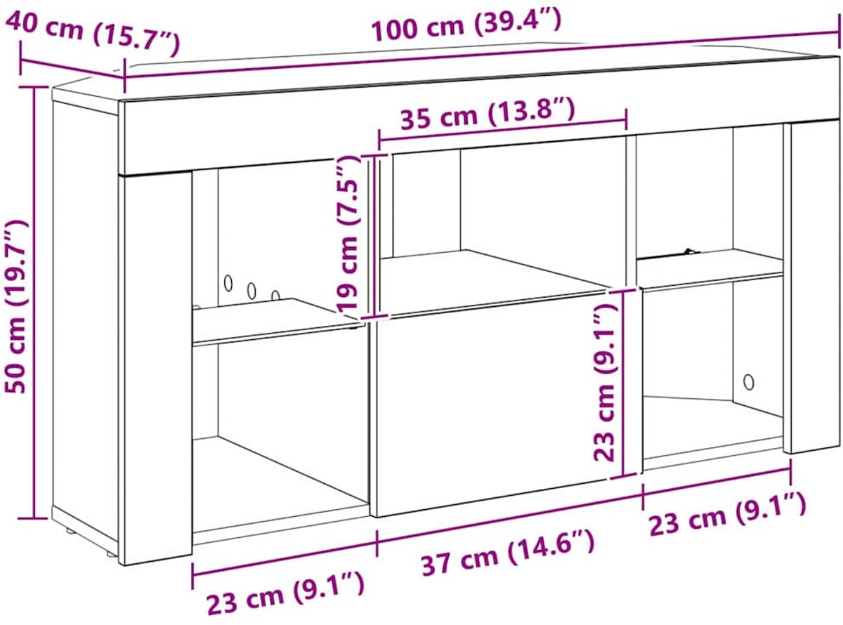 vidaXL Hoek - LED - TV - Cabinet - 100 - x - 40 - x - 50 - cm - Rook - Eiken - Bewerkt - hout Gerookt eiken