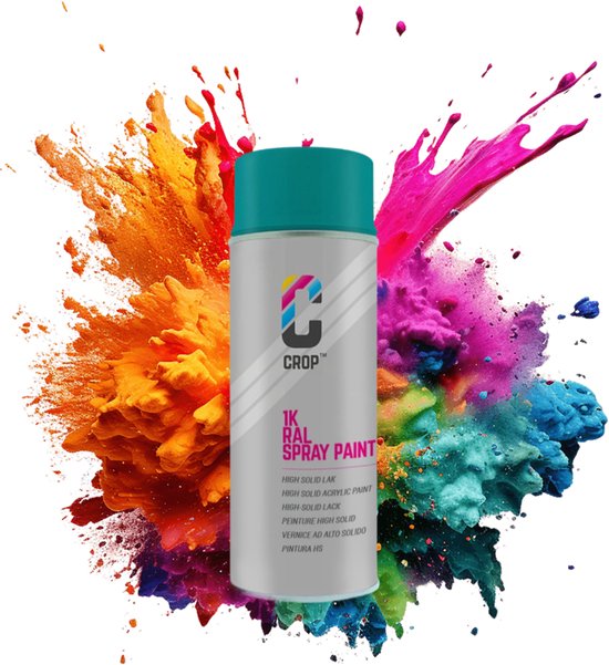 Bombe aérosol CROP RAL 5018 Bleu turquoise - Haute brillance - 400 ml - Peinture aérosol Blauw - 100 % grand teint - Séchage rapide - Intérieur et extérieur - RAL5018