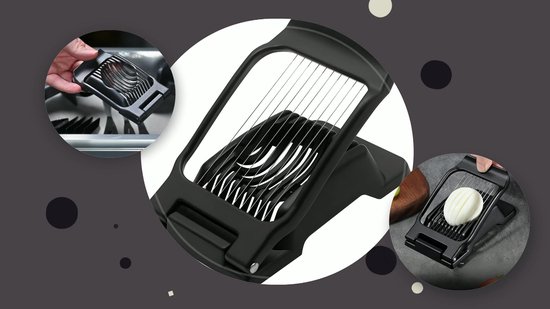 HI NATURE™ Eiersnijders - Multifunctionele Eiersnijder vaatwasserbestendig RVS Draad en Anti-Slip | Champignonsnijder - Mozzarella en Aardbeiensnijder - Egg slicer (Zwart)