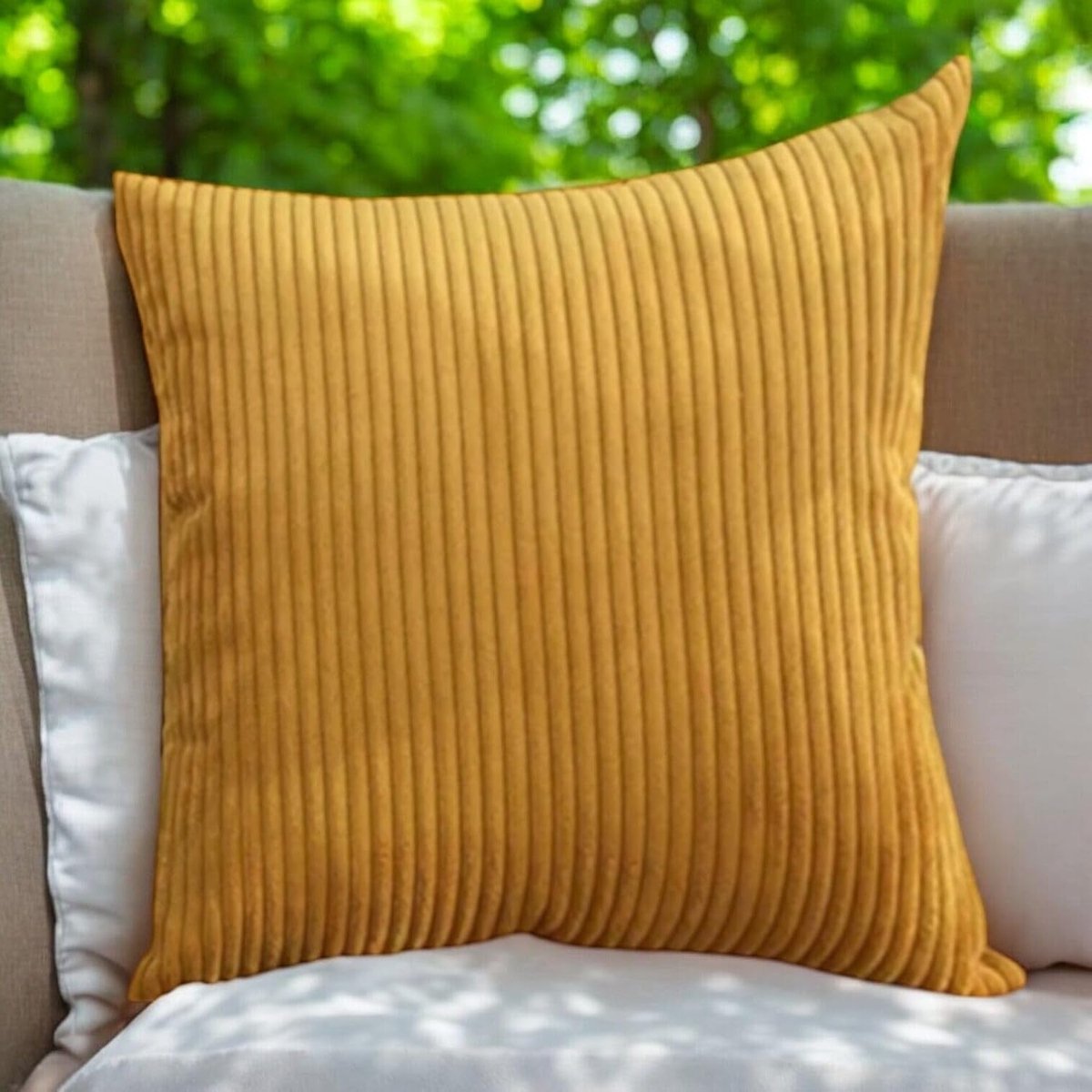 Famanu Corduroy ribfluweel kussenhoezen set van 4 (40x40 cm) – effen ribstructuur – mix kleuren – mosterdgeel Gele Mosterd
