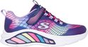 Navy sneaker met paarse, roze en turquoise glinsterende lijnen, regenboogaccenten op de zool en 'Lights' logo.