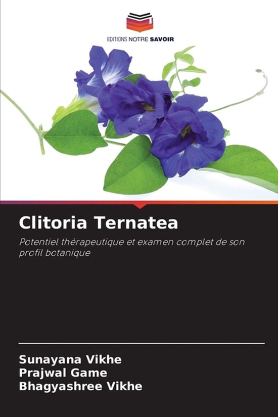 Titelpagina: Clitoria Ternatea, met afbeelding van blauwe vlinderbloemen en tekst.