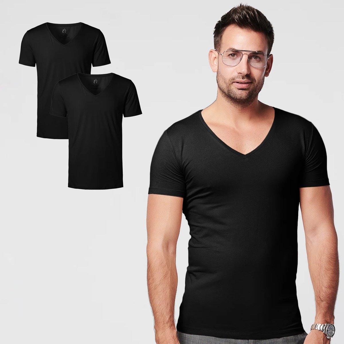 SKOT Fashion T-shirt heren Deep V-neck Black 2-pack - zwart - Maat S