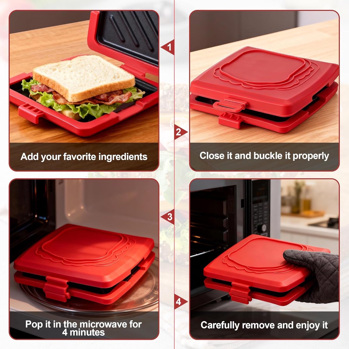 Tosti Apparaat - Sandwich Maker - Tosti Broodrooster - Magnetron Sandwich Maker Silicone - 16 X 16 Cm - Met Verwijderbare Aluminium Platen - Voor Sandwich Home Travel Office Dormitory Rv — afbeelding 5