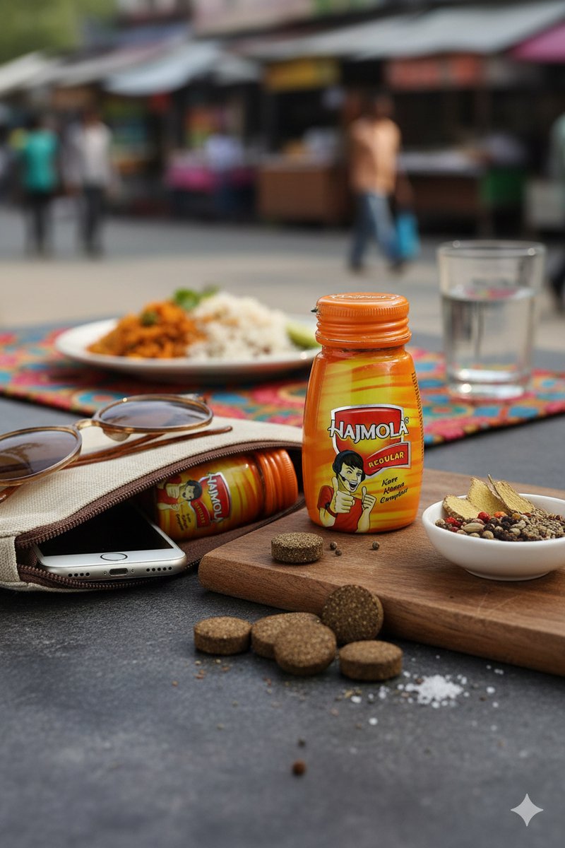Dabur Hajmola Regular Spijsverteringstabletten - 120 tabletten (76g) - Natuurlijke Ayurvedische Kruidenmix voor de Maag - Traditionele Indiase Smaak met Kajal Sticker