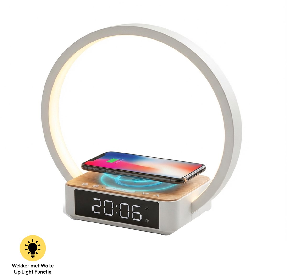 Home Vibes® Wake Up Light – Digitale Wekker – Lichtwekker – Digitale Klok met Nachtlamp – Dimbaar LCD Display - Slaapwekker – Alarm en Snooze Functie - Met Draadloze Oplader – Wit