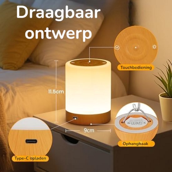 Ronte - Touch Dimbaar Bedlampje met 256 RGB Kleuren - Draadloze Oplaadbare Tafellamp & Nachtlampje van ronte — afbeelding 4