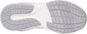 Zool van witte Skechers sneaker met grijs loopvlak en roze details.