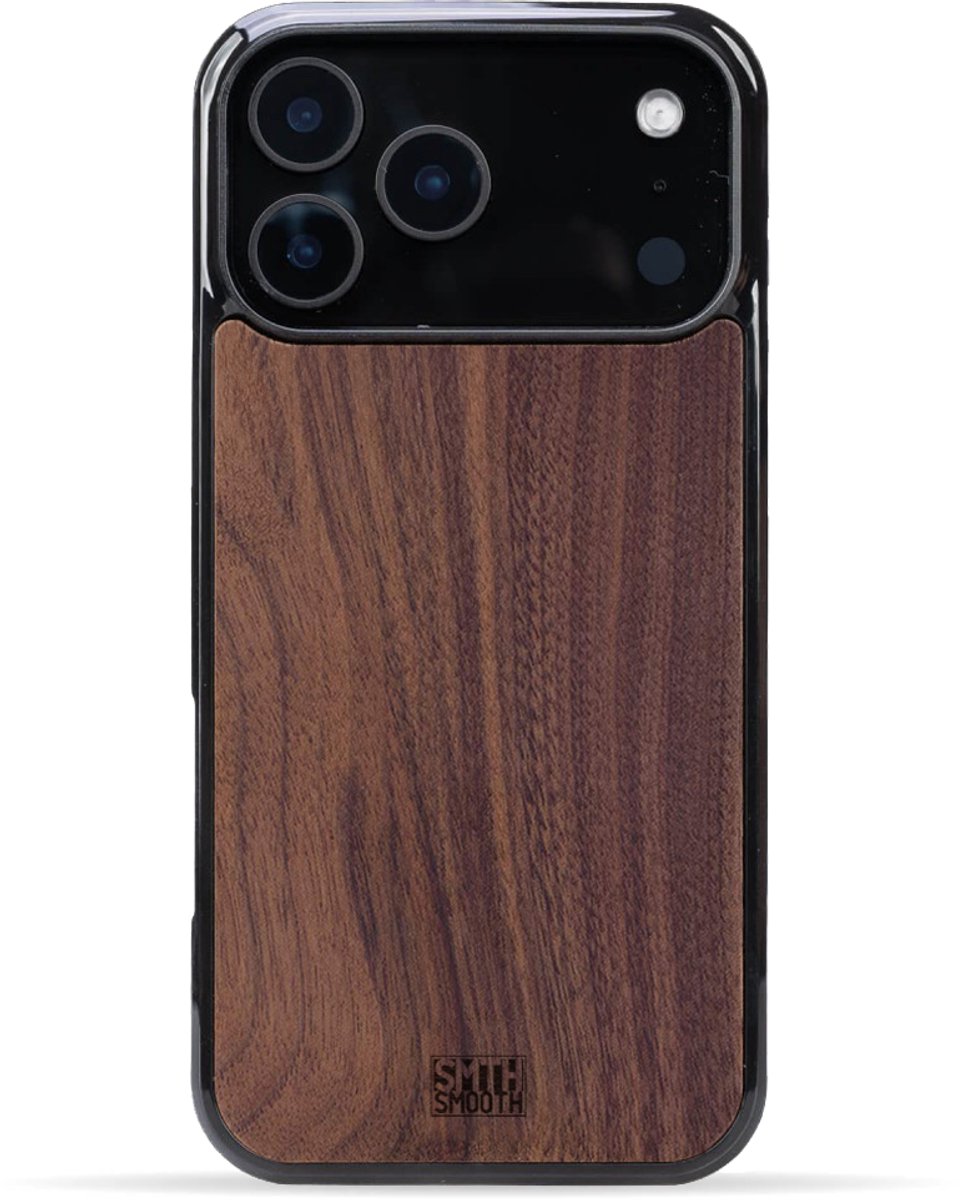 SMOOTH houten iPhone 17 Pro hoesje - WALNOOT - stijlvol en beschermend - gemaakt van echt hout en TPU - ecologisch en duurzaam - MagSafe compatibel