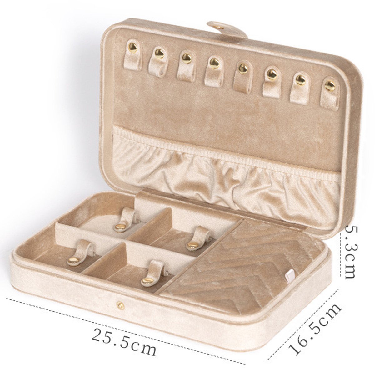 Grote Fluwelen Sieradendoos – Luxe Vintage Sieraden Organizer voor Reizen - Beige