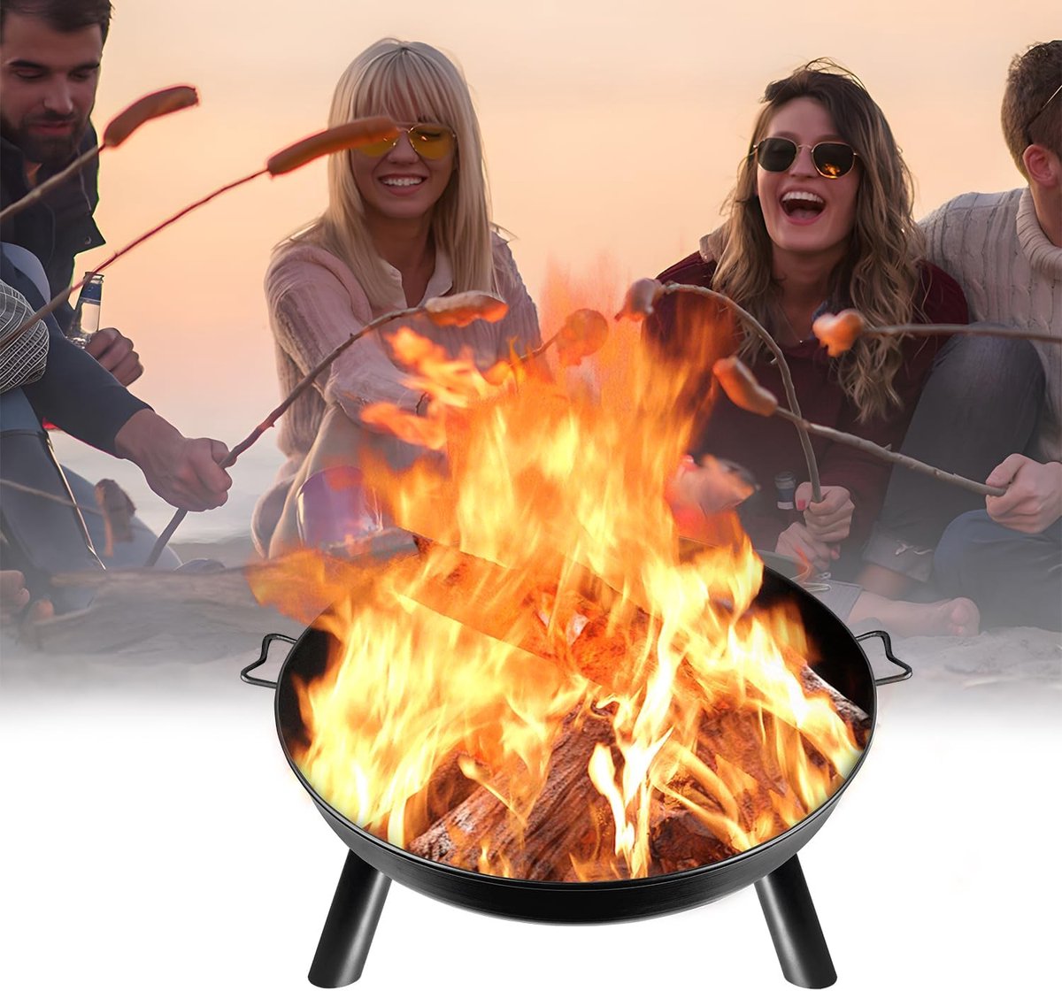 Aufun Ronde Metalen Vuurkorf 80 cm Diameter - Voor Tuinterras & Balkon - Combiverwarming & Barbecue