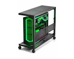 Computer Tower Standaard – PC Trolley 2 Laags – Verrijdbare CPU Houder – PC Onderstel Met Wielen – Hoogte Verstelbare PC Stand – Printer Karretje – Metalen Opbergrek Voor Thuiswerkplek – Kabelmanagement Pegboard – Gaming Setup Organizer Zw