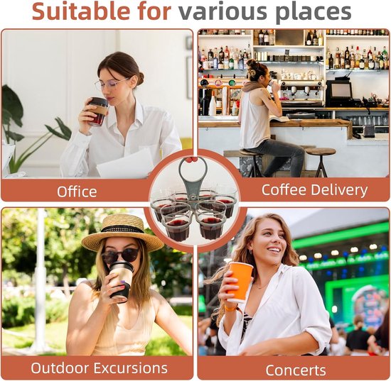 Opvouwbare drinkdrager - 6 bekers draagbare bekerhouder - met handvat, herbruikbaar en inklapbaar houdersysteem voor koffiebekers, morsvrij voor reizen, auto, kamperen, kantoor, picknick, feestje — afbeelding 4