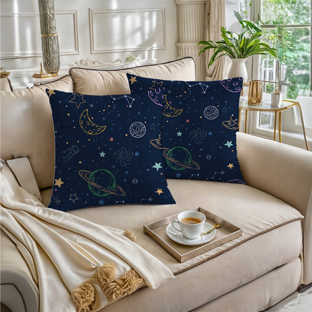 Boraboi Luxe Decoratieve Kussenhoezen set van 2 , Zachte Suède Touch- 45x45cm -(Blauw,Geel,Roze,Groen)