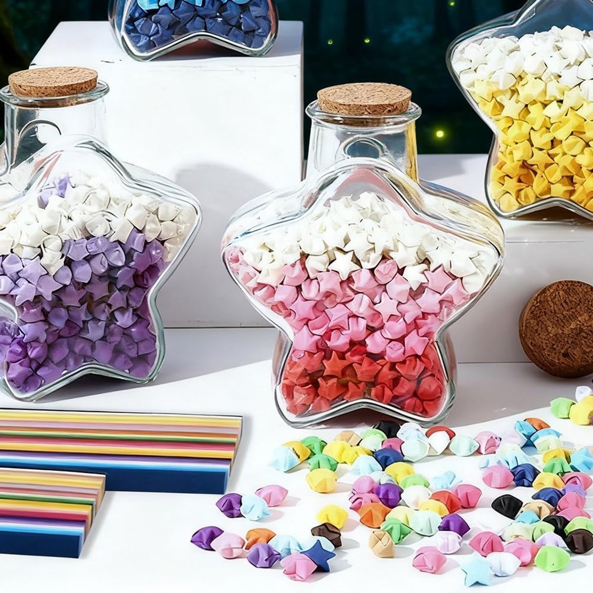 1620 Stuks Origami Papieren Stroken - 27 Levendige Kleuren - Origami Papier voor sterren - Wensster Vouwset - Lucky Stars vouwen - Perfect voor Gelukssterren, Woondecoratie & Creatief Knutselen,Knutselen Voor Kinderen — afbeelding 8