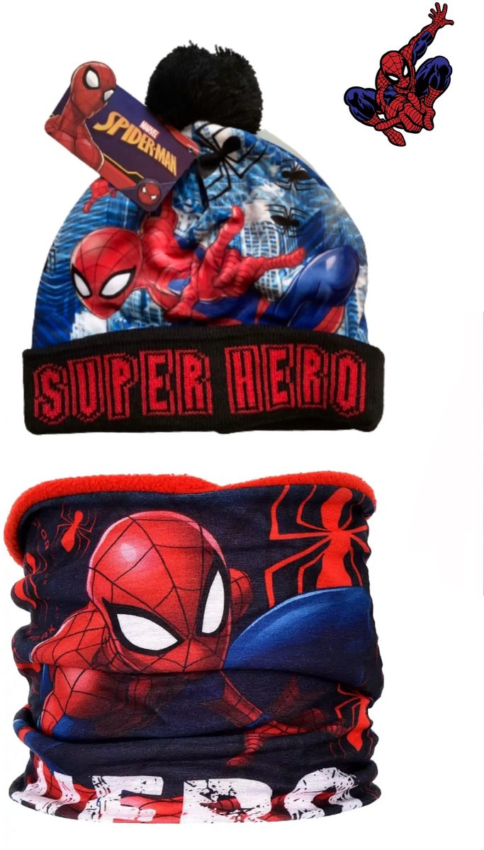 Marvel Spiderman Set - Muts + Colsjaal - Zwart - Maat 54 cm (4-8 jaar)