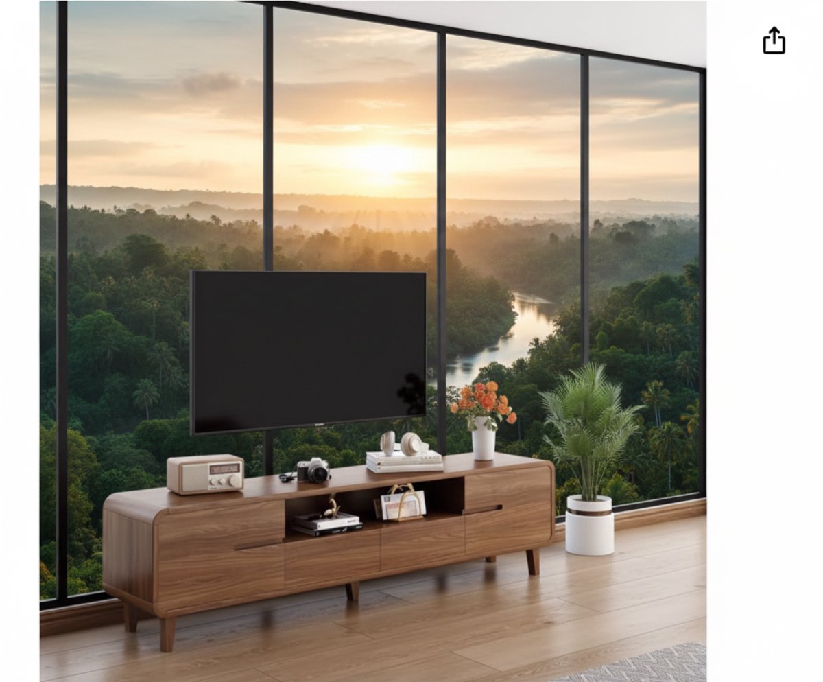 TV Meubel met Opbergruimte en Massief Houten Poten – Modern TV Dressoir met Lades en Open Vak – TV Kast voor Woonkamer – Walnootkleur – 120 t/m 200 cm – House&Garden